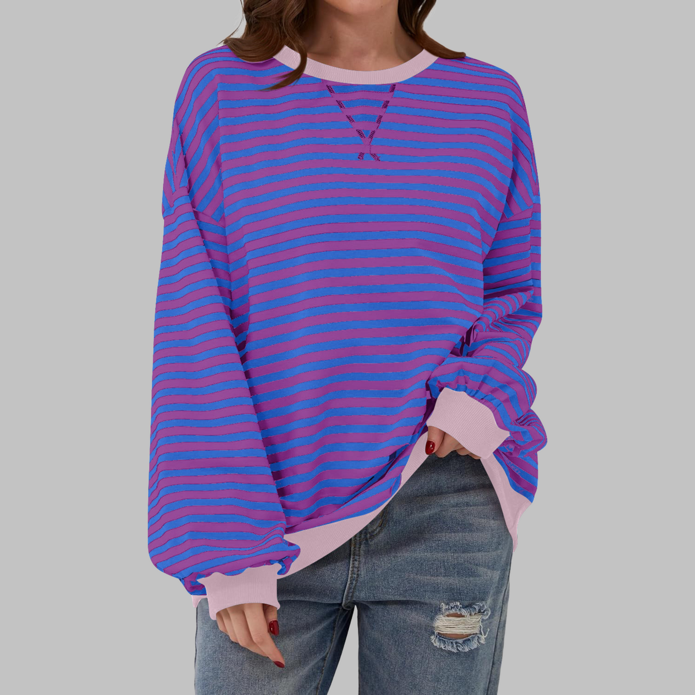 LUKA™ | Casual Long Sleeve Round Neck Striped Sweatshirt