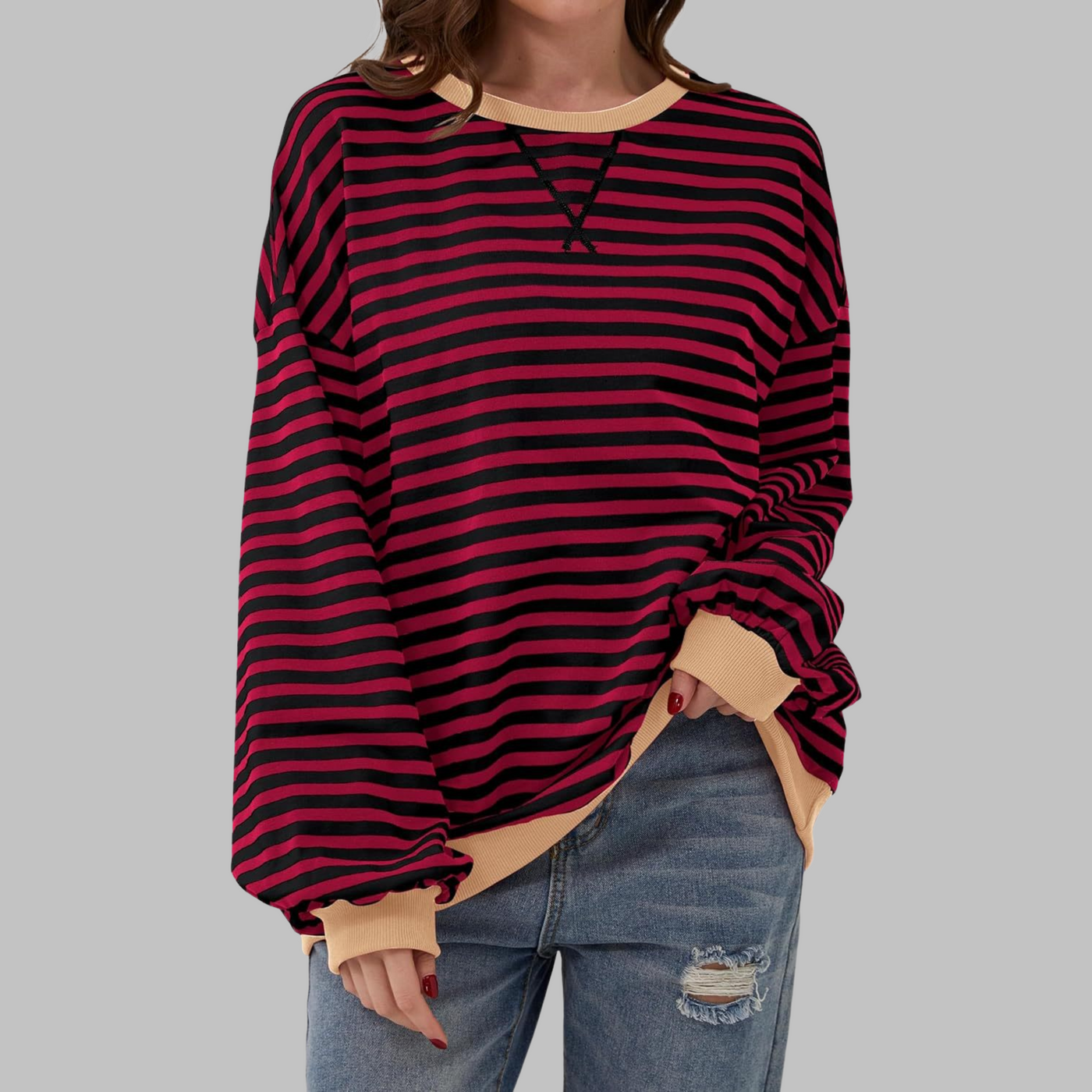 LUKA™ | Casual Long Sleeve Round Neck Striped Sweatshirt