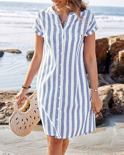 JULISSA™ – Elegant Striped Button Midi Dress