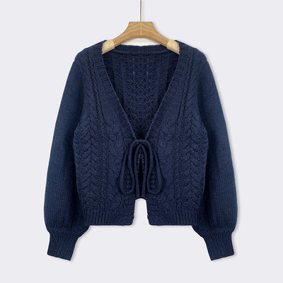 SHERICA™ – Cozy Vintage Chunky Tie-Front Long Sleeve Cardigan