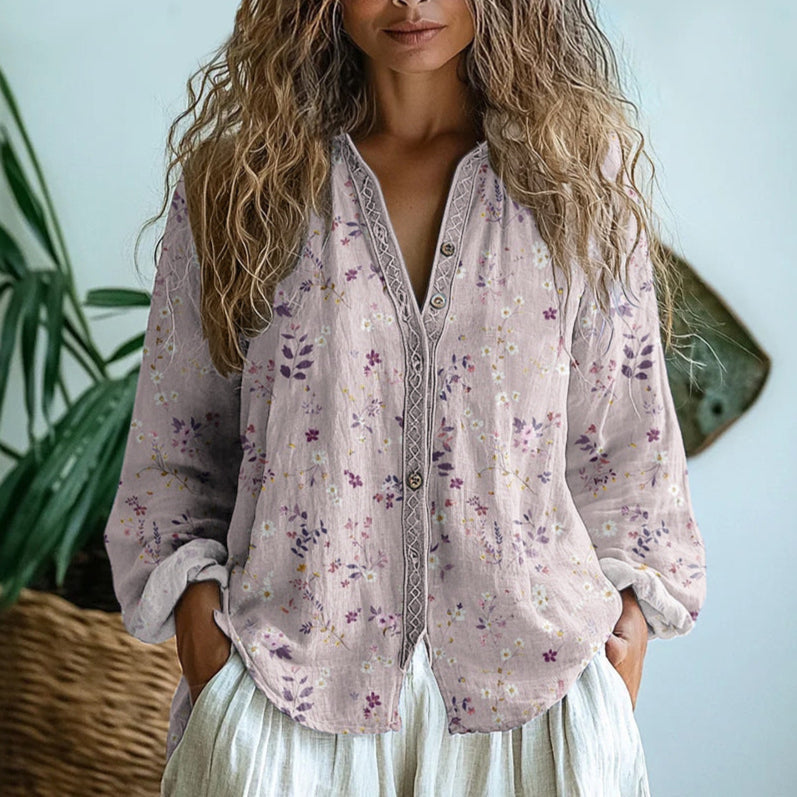 AMBRE™ | Vintage Blouse with Leaf Print