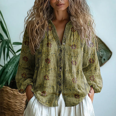 AMBRE™ | Vintage Blouse with Leaf Print