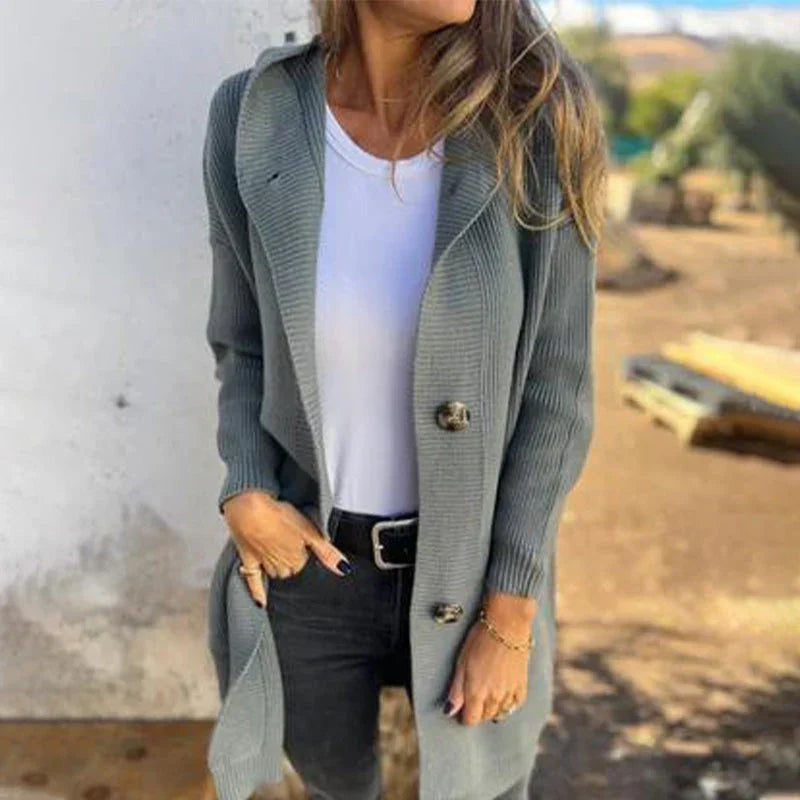 Adriana™ | Long Jacket with Hood and Buttons