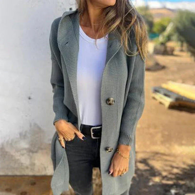 Adriana™ | Long Jacket with Hood and Buttons